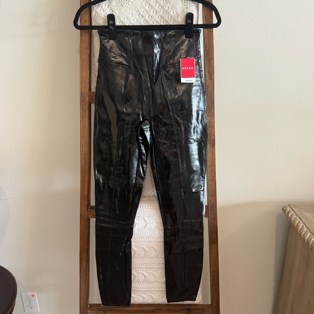 NWT Spanx Classic Black Faux Patent Leather Leggings